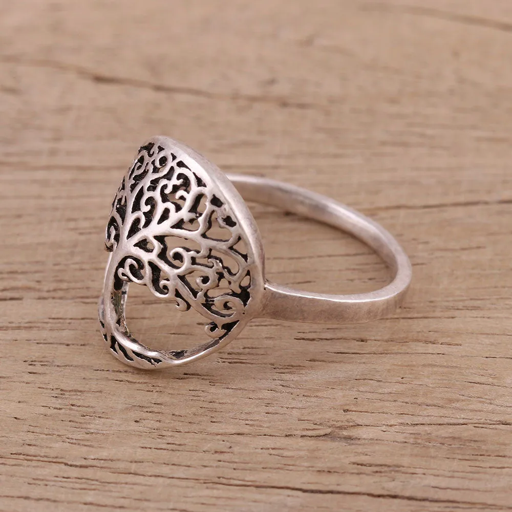 Majestic Jali Tree Indian Sterling Silver Cocktail Ring with Jali Tree Motif