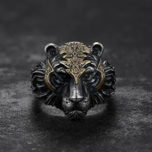 Majestic Tiger Head Sterling Silver Ring