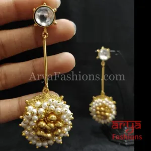 Matte Gold Pearl and Ghungroo beads Contemporary Long Party Earrings