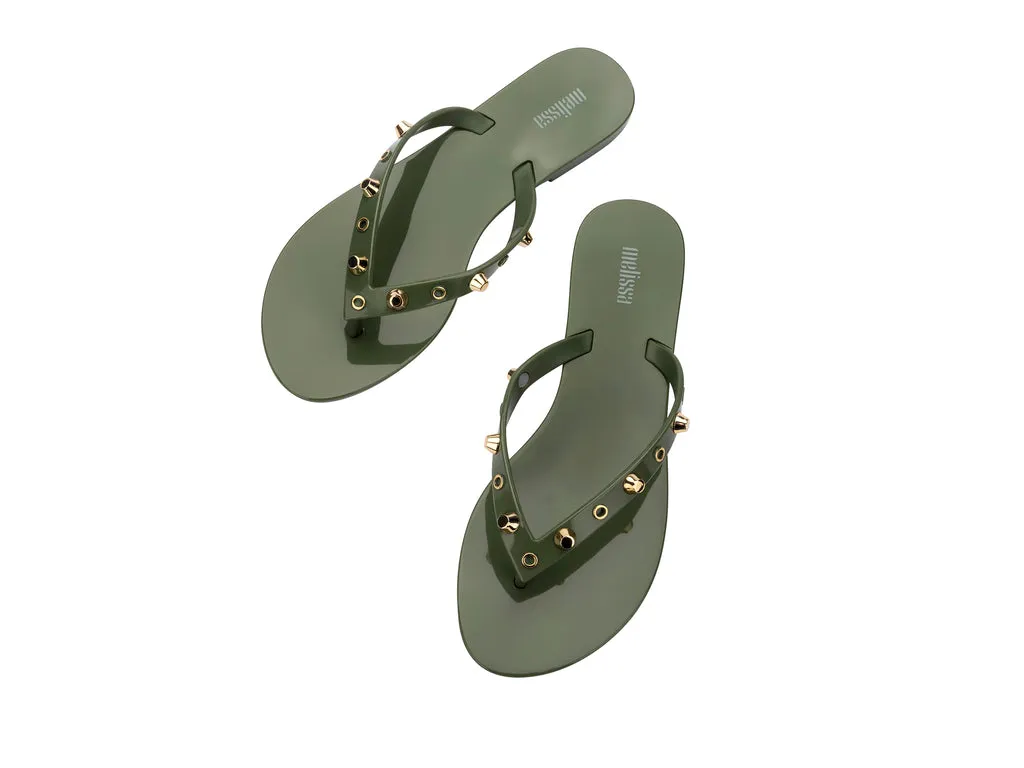 Melissa Harmonic II AD Studded Green Flat Flip Flops For Women