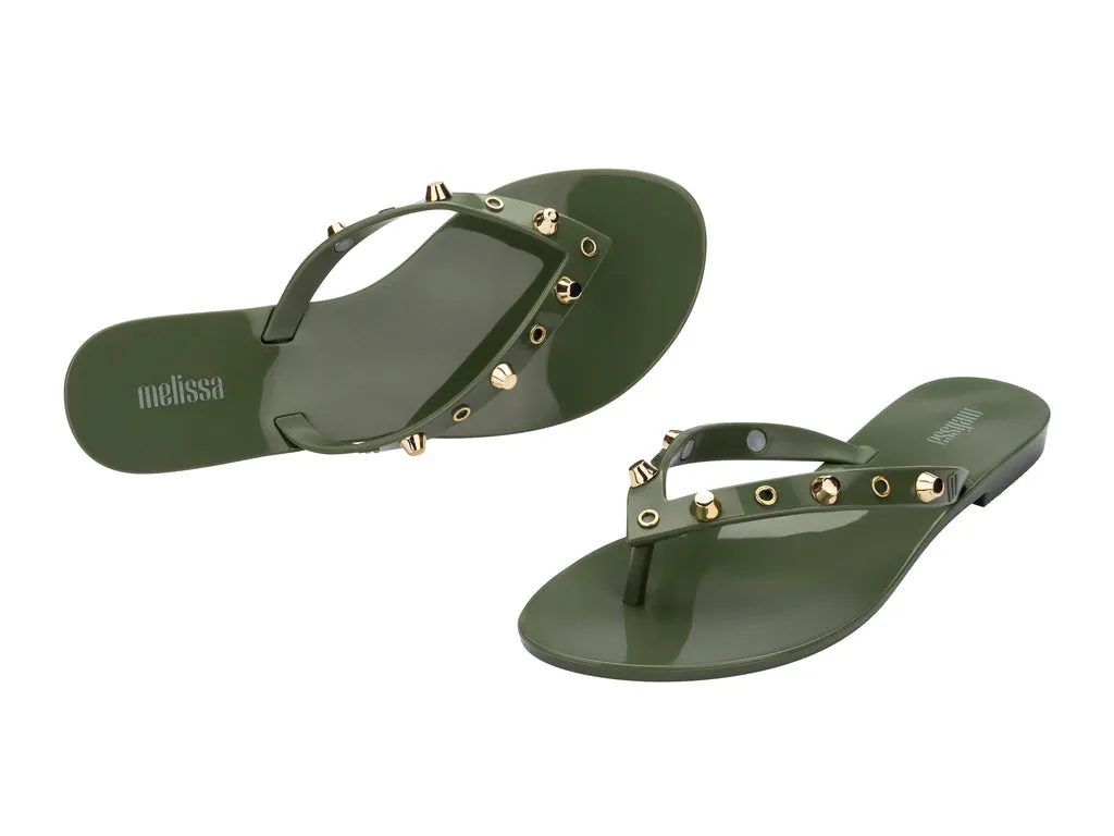 Melissa Harmonic II AD Studded Green Flat Flip Flops For Women