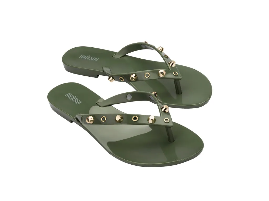 Melissa Harmonic II AD Studded Green Flat Flip Flops For Women