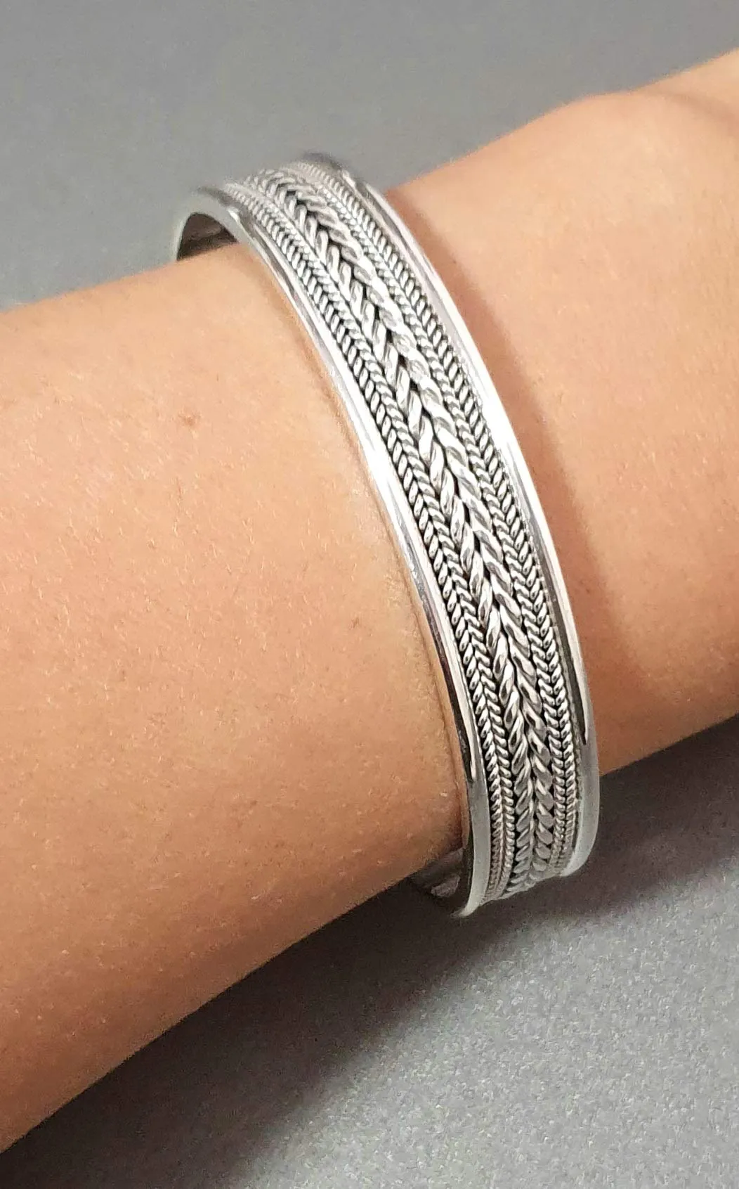 Men’s Braided Sterling Silver Cuff Bangle Bracelet - Adjusable Size