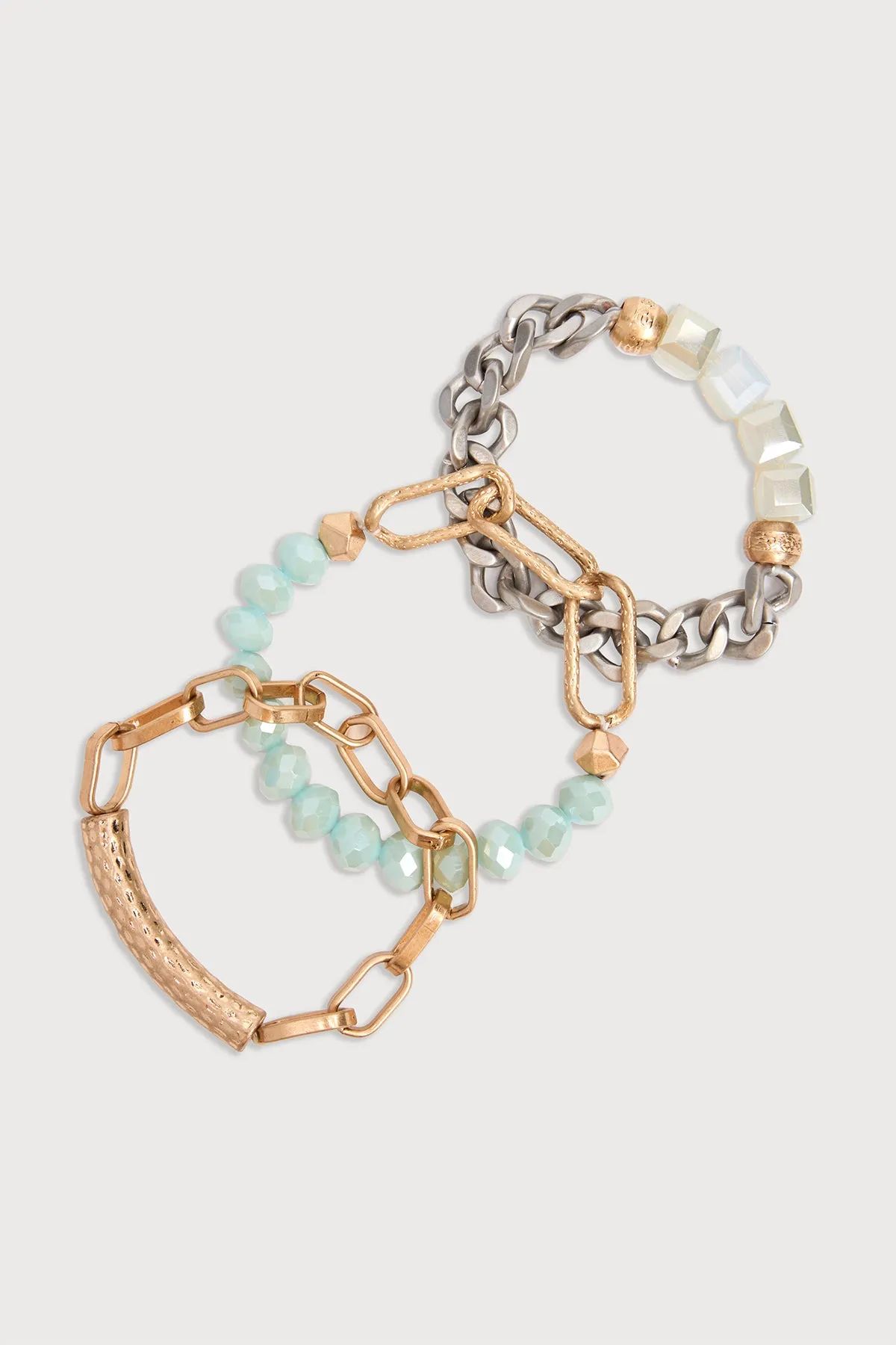 Metallic Beaded Chain Trio Bracelet