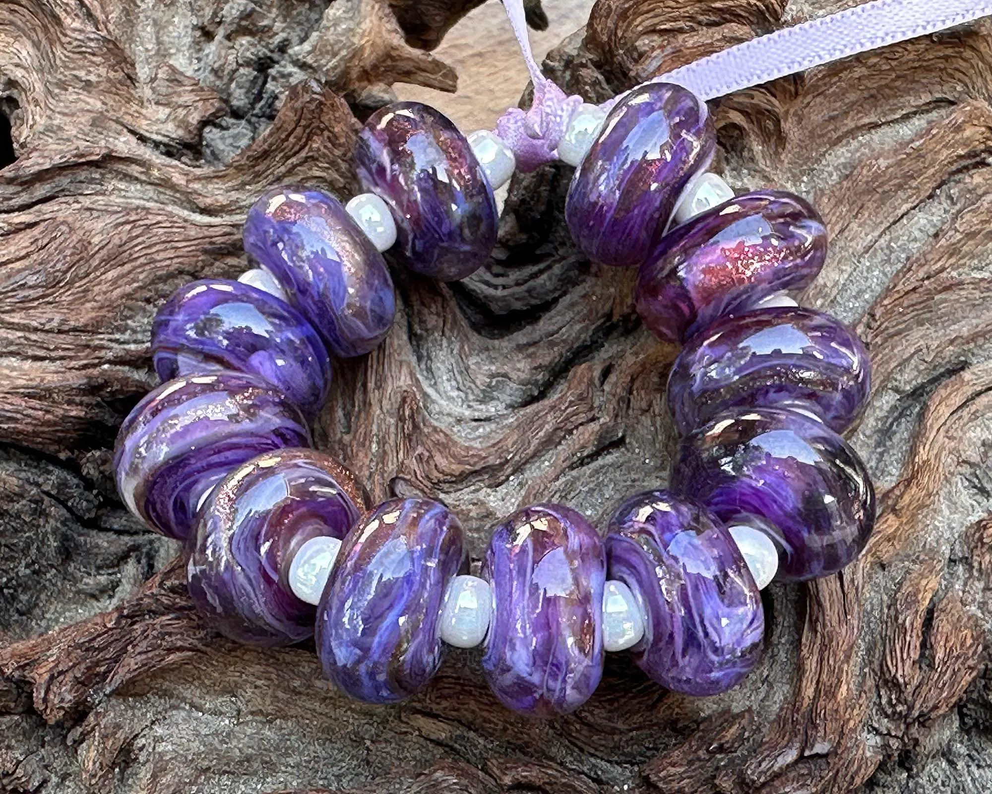 MTO Purple Gold Glimmer Lampwork Beads Set SRA