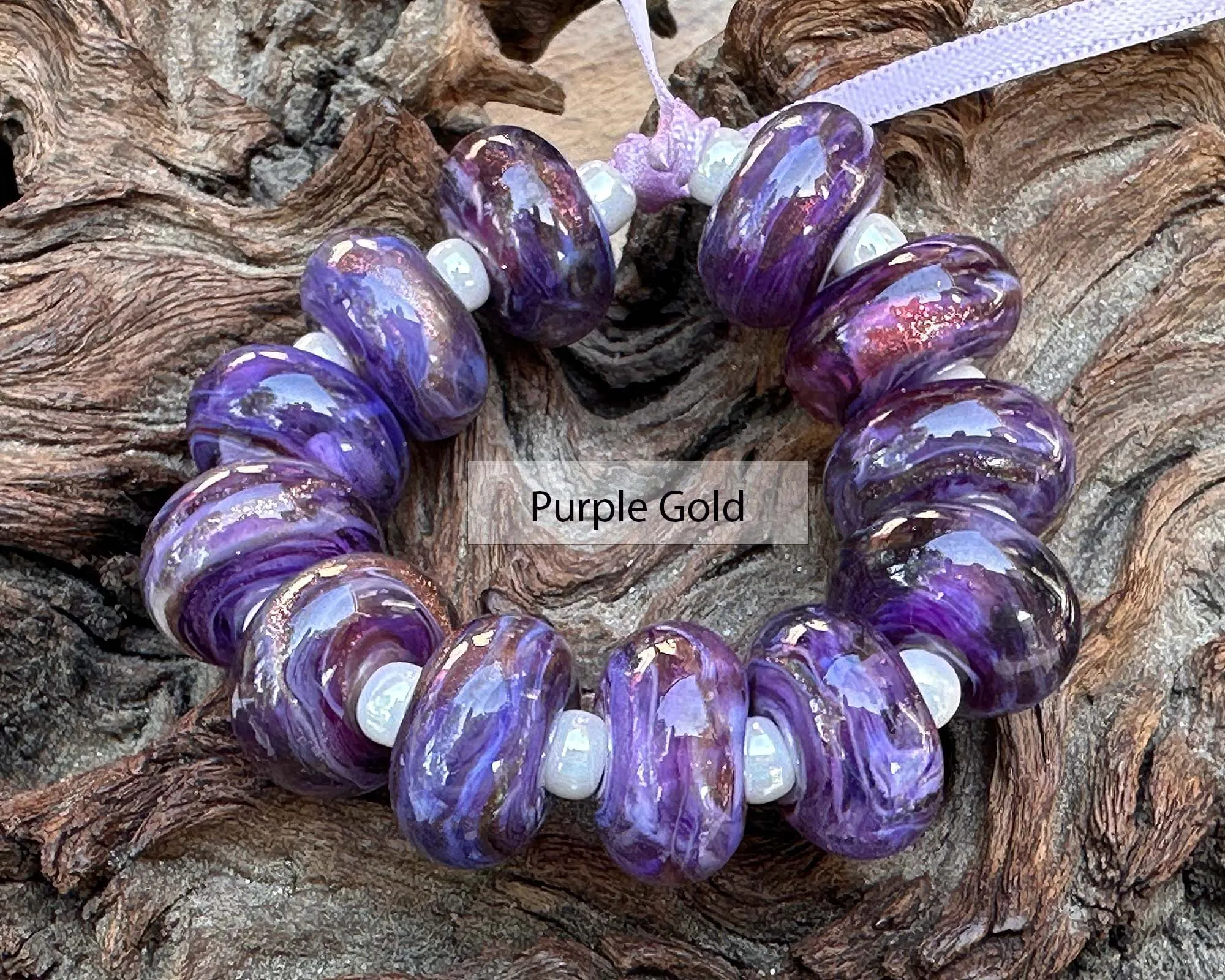 MTO Purple Gold Glimmer Lampwork Beads Set SRA