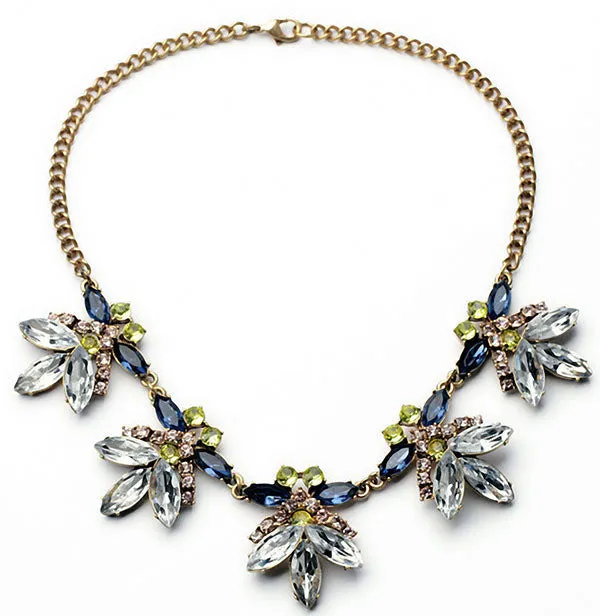 Multicolor Crystal Flower Statement Necklace Women Rhinestone Necklaces & Pendants Jewelry Colar For Gift Party