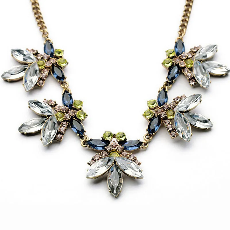 Multicolor Crystal Flower Statement Necklace Women Rhinestone Necklaces & Pendants Jewelry Colar For Gift Party