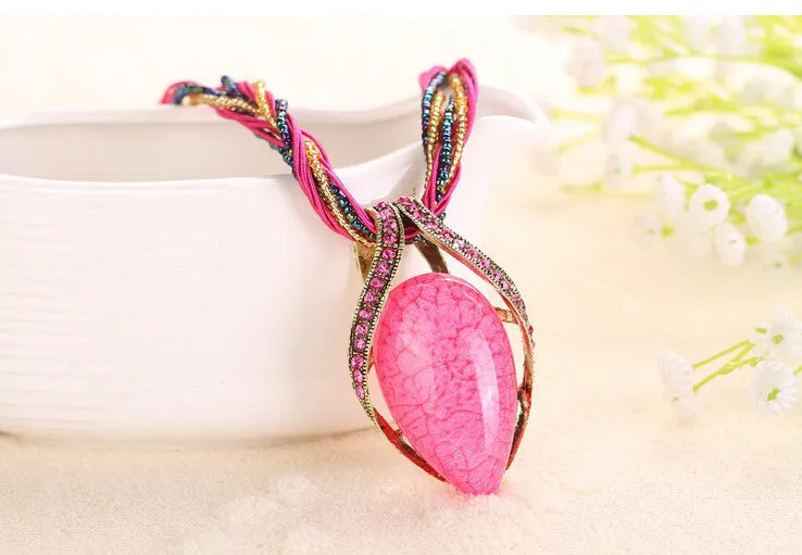 National Style Various Color Statement Chain Water Drop Women Necklace