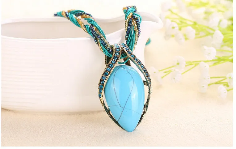 National Style Various Color Statement Chain Water Drop Women Necklace