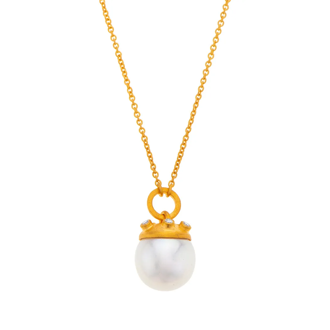 Nava Zahavi 18K Gold Pearl and Diamonds Dome Necklace