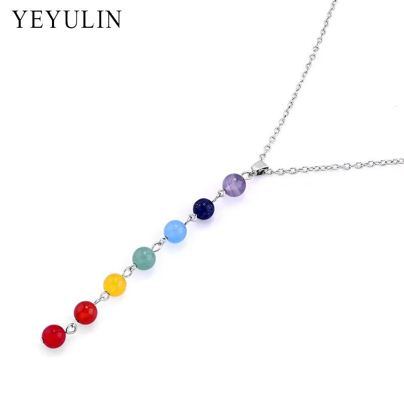 New Arrivel Reiki Healing Spiritual Beads Chakra Pendant Yoga Long Tassel Chain Necklace For Women Girl Gift Jewelry