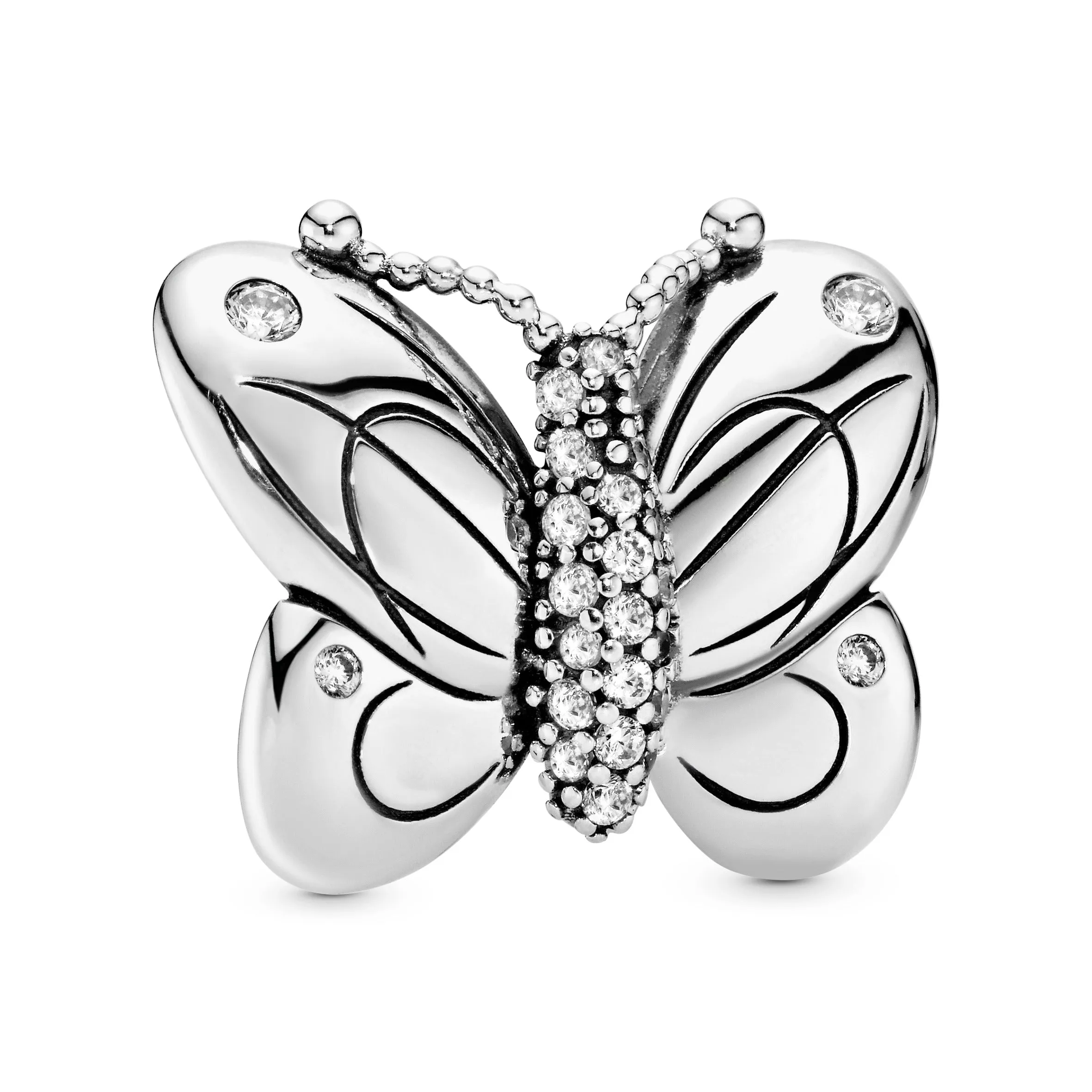 Oversized butterfly silver charm with clear cubic zirconia