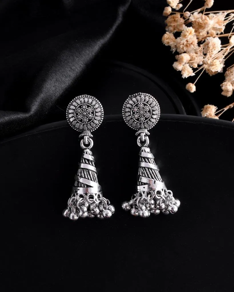 Oxidised Silver Plated Contemporary Jhumka - Voj