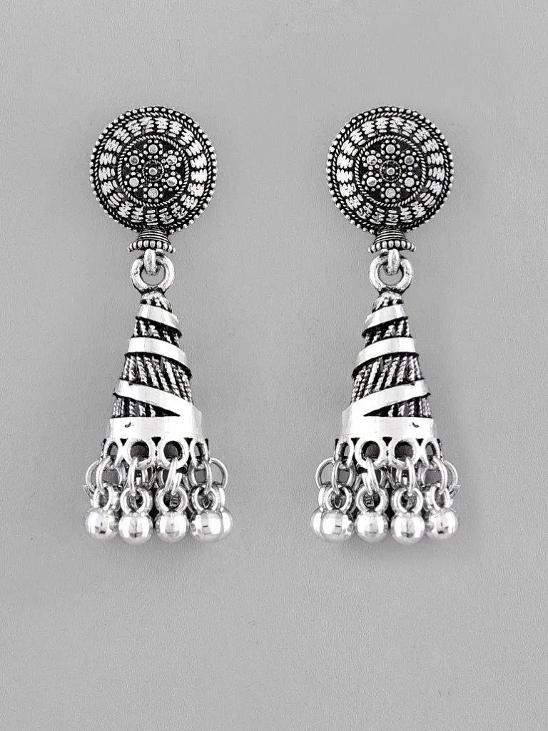 Oxidised Silver Plated Contemporary Jhumka - Voj