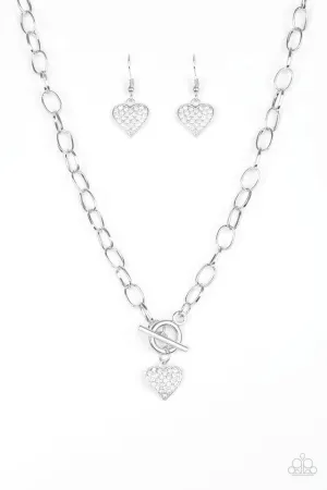 Paparazzi Necklace ~ Harvard Hearts - White