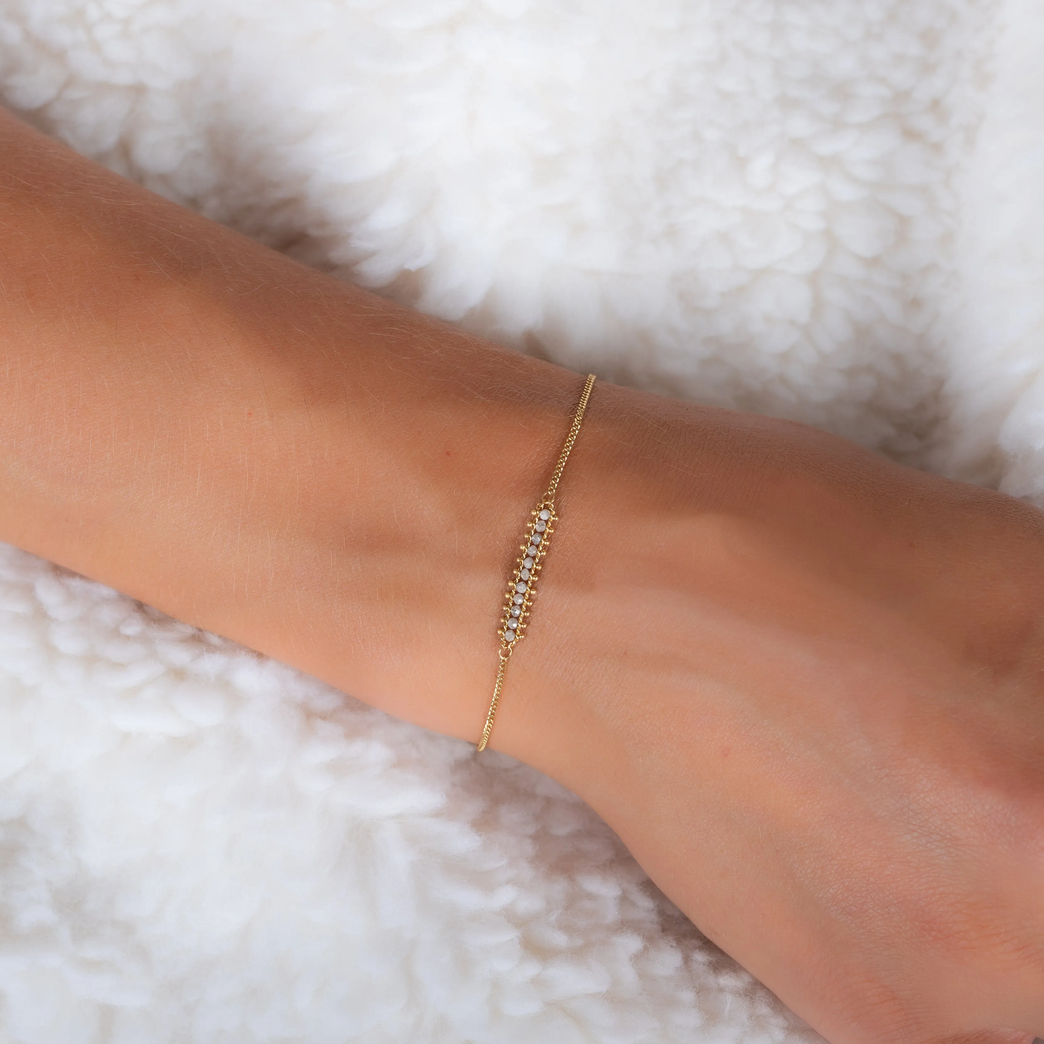 Petite Textile Row Bracelet in Silver Diamond