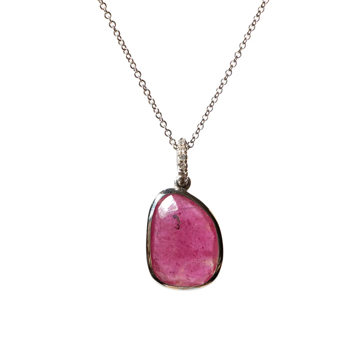 Pink Sapphire and Pave Diamond Necklace