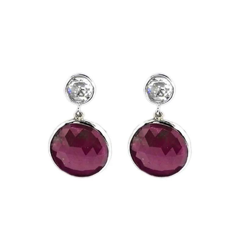 Platinum Rose Cut Ruby and Diamond Earrings