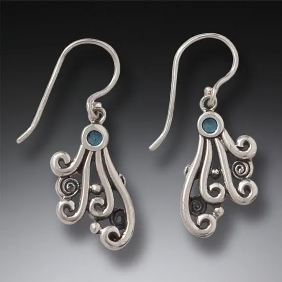 "Spray" Sterling Silver Earrings with Blue Topaz Drop