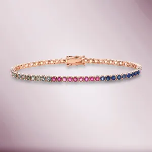 Ready to Ship Multicolor Rainbow Sapphire Tennis Bracelet (9.10 ct.) 4-Prongs Setting in 14K Gold