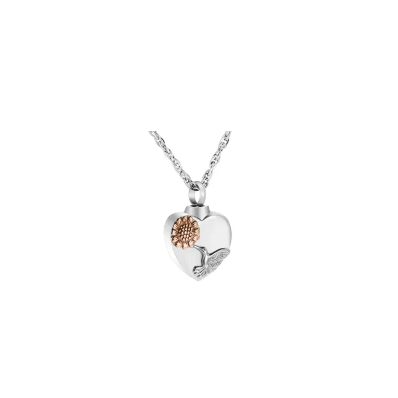 Reptronic - Memorial Safe Keeping Pendant- Rose gold sunflower on heart shaped pendant