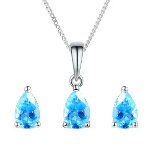 Rosa Mer Pear Aquamarine Pendant & Earring Set | 9K White Gold