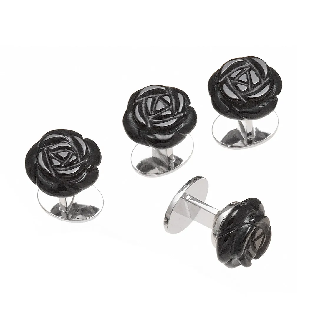 Rose Carved Gemstone Sterling Tuxedo Studs