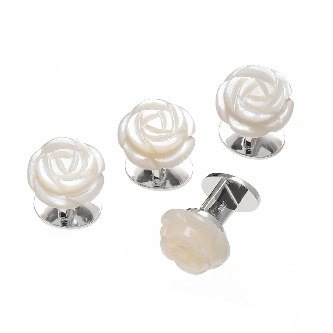 Rose Carved Gemstone Sterling Tuxedo Studs