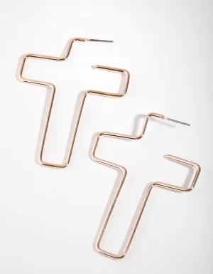 Rose Gold Open Cross Drop Earrings