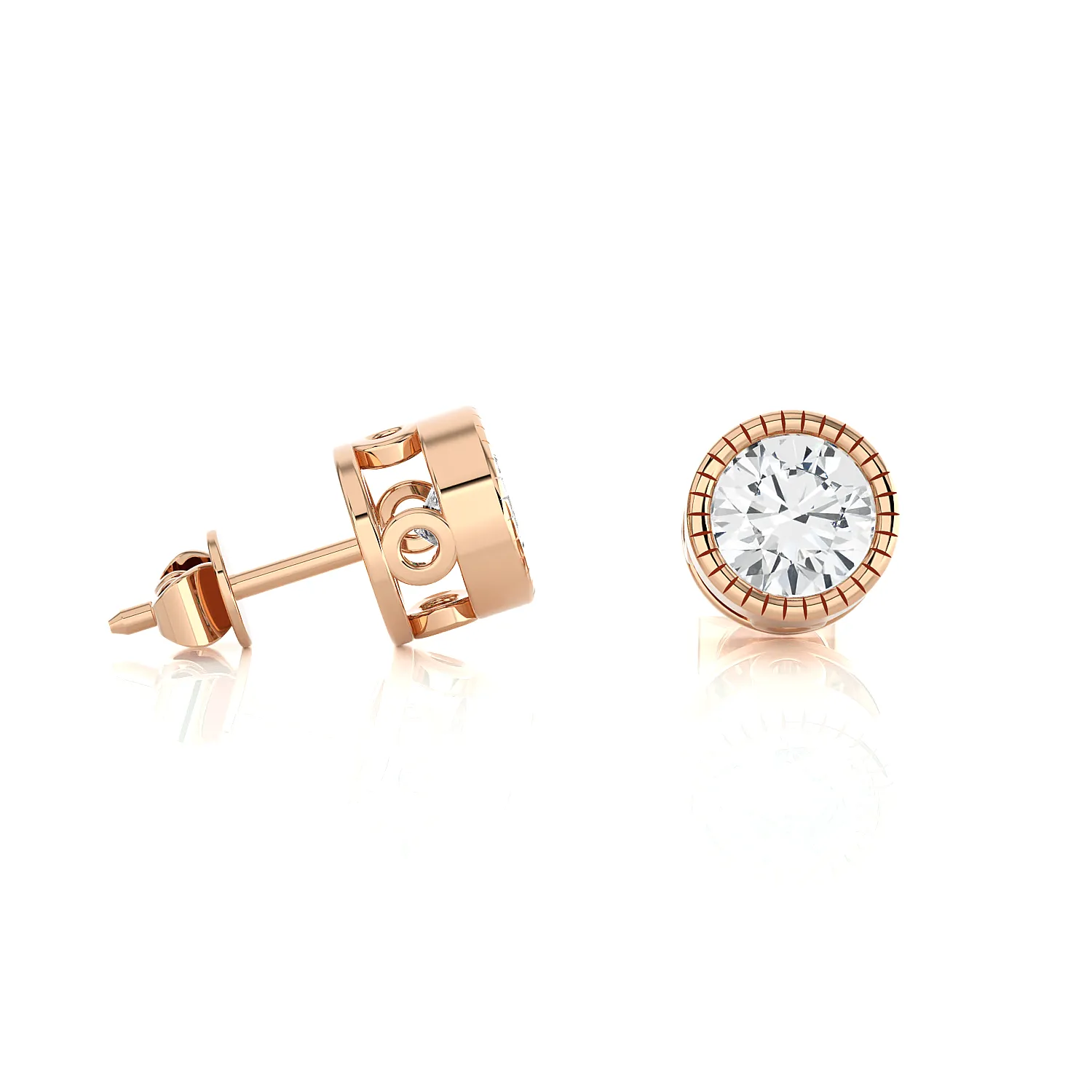 Round Lab Grown Diamond Bezel Set Solitaire Stud Earrings