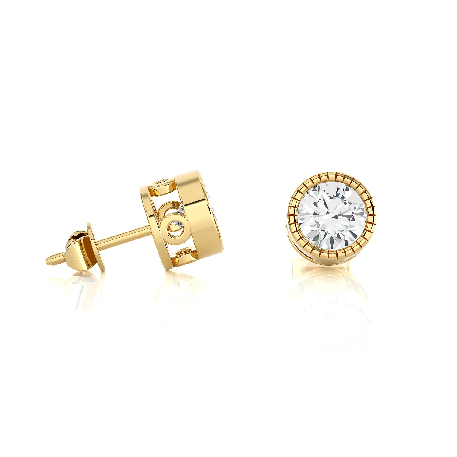 Round Lab Grown Diamond Bezel Set Solitaire Stud Earrings