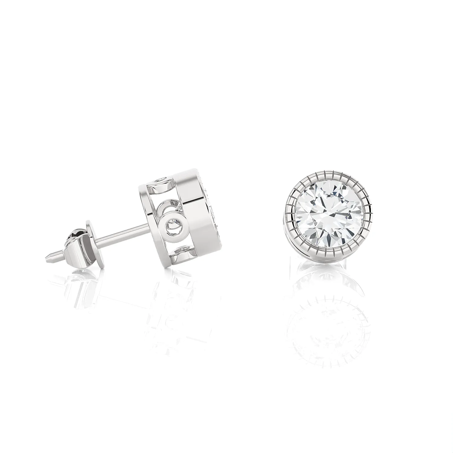 Round Lab Grown Diamond Bezel Set Solitaire Stud Earrings