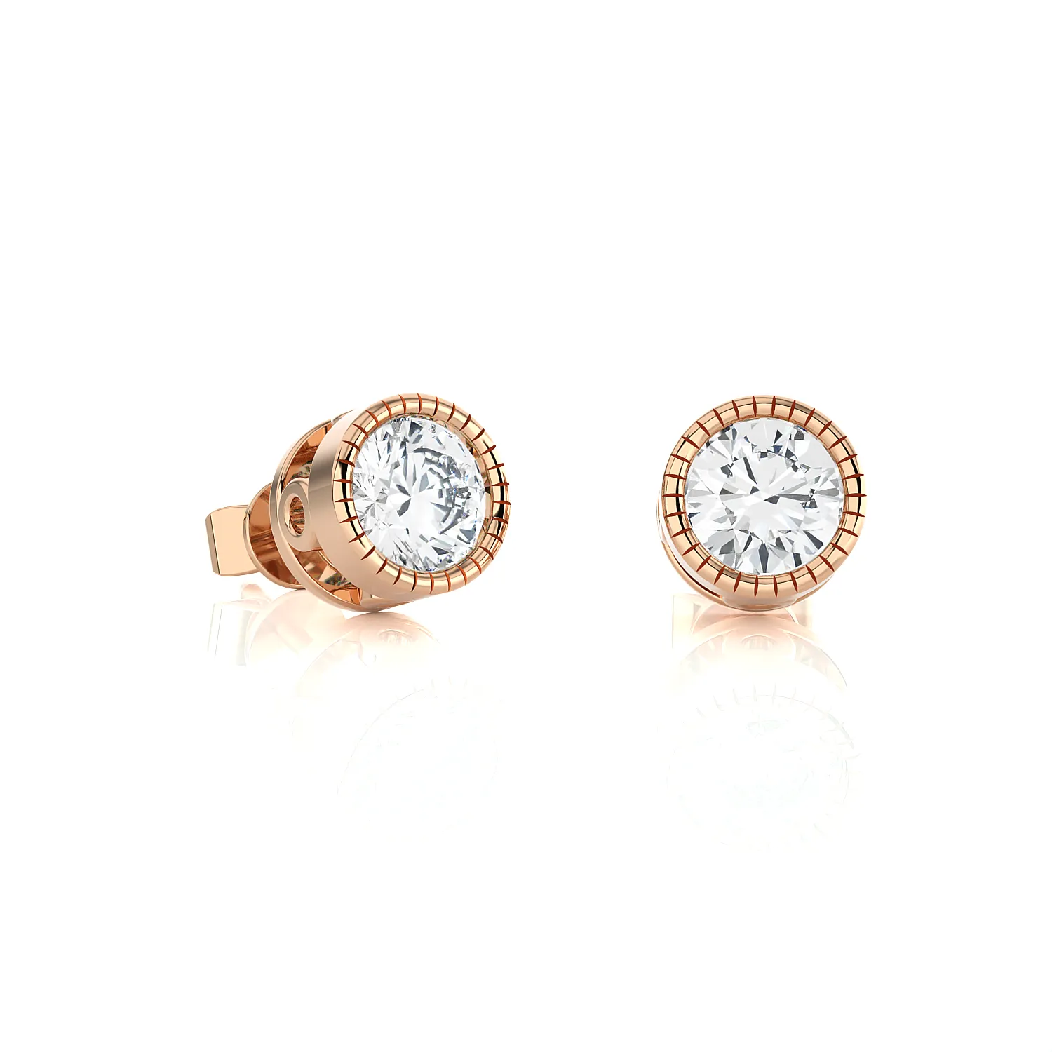 Round Lab Grown Diamond Bezel Set Solitaire Stud Earrings