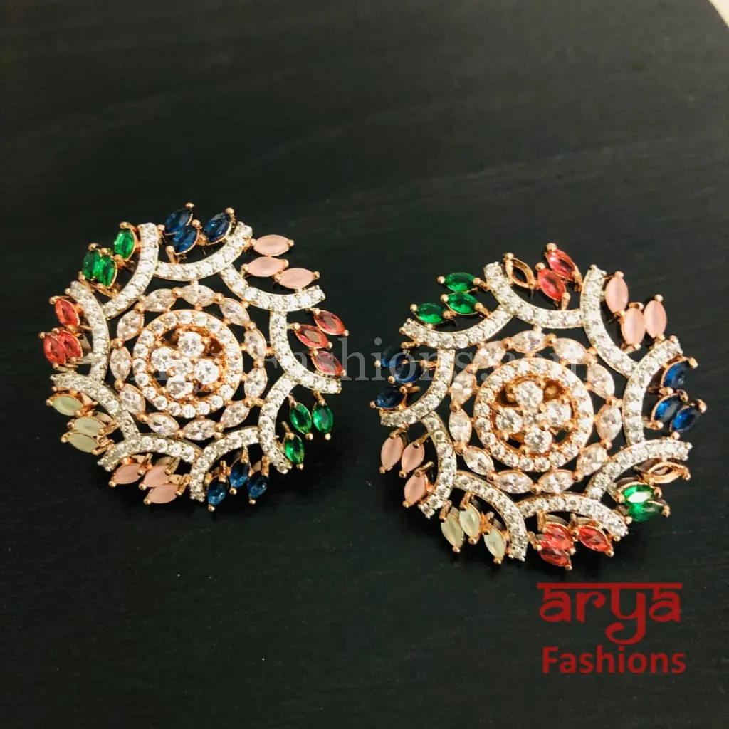 Round Multicolor Designer Studs with Kemp Stones