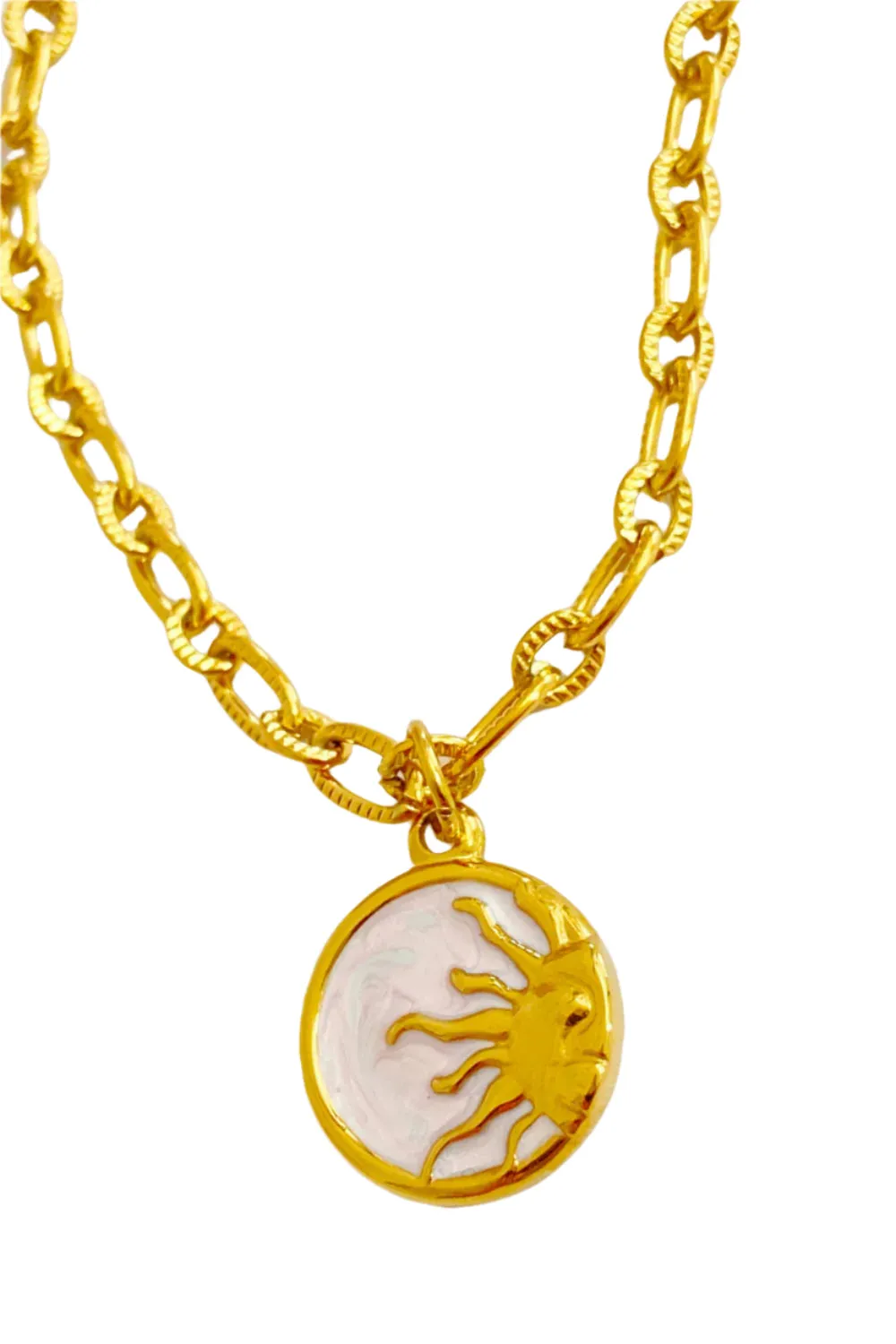 Round Pendant Stainless Steel Sun and Moon Necklaces