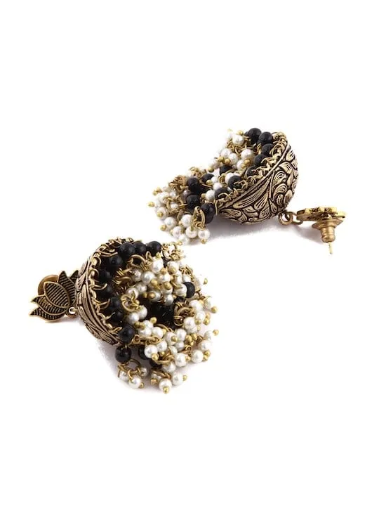 Rubans oxidised gold toned lotus contemporary jhumka earrings