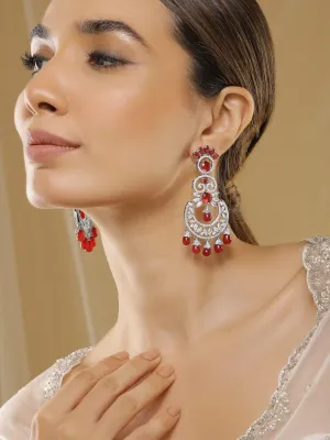 Rubans Rhodium-Plated Stone-Studded & Beaded Contemporary Drop Earrings