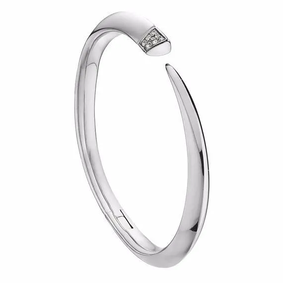 Sabre Bangle - Silver & Diamond Pavé