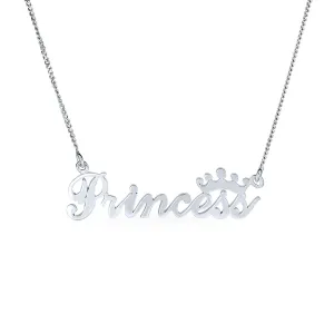 Sideways Station Pendant Necklace with Dainty Cursive Script Letters in Sterling Silver