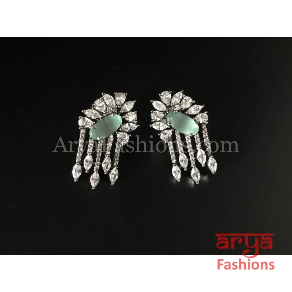 Silver Cubic Zirconia studs with Green Stones