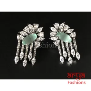 Silver Cubic Zirconia studs with Green Stones