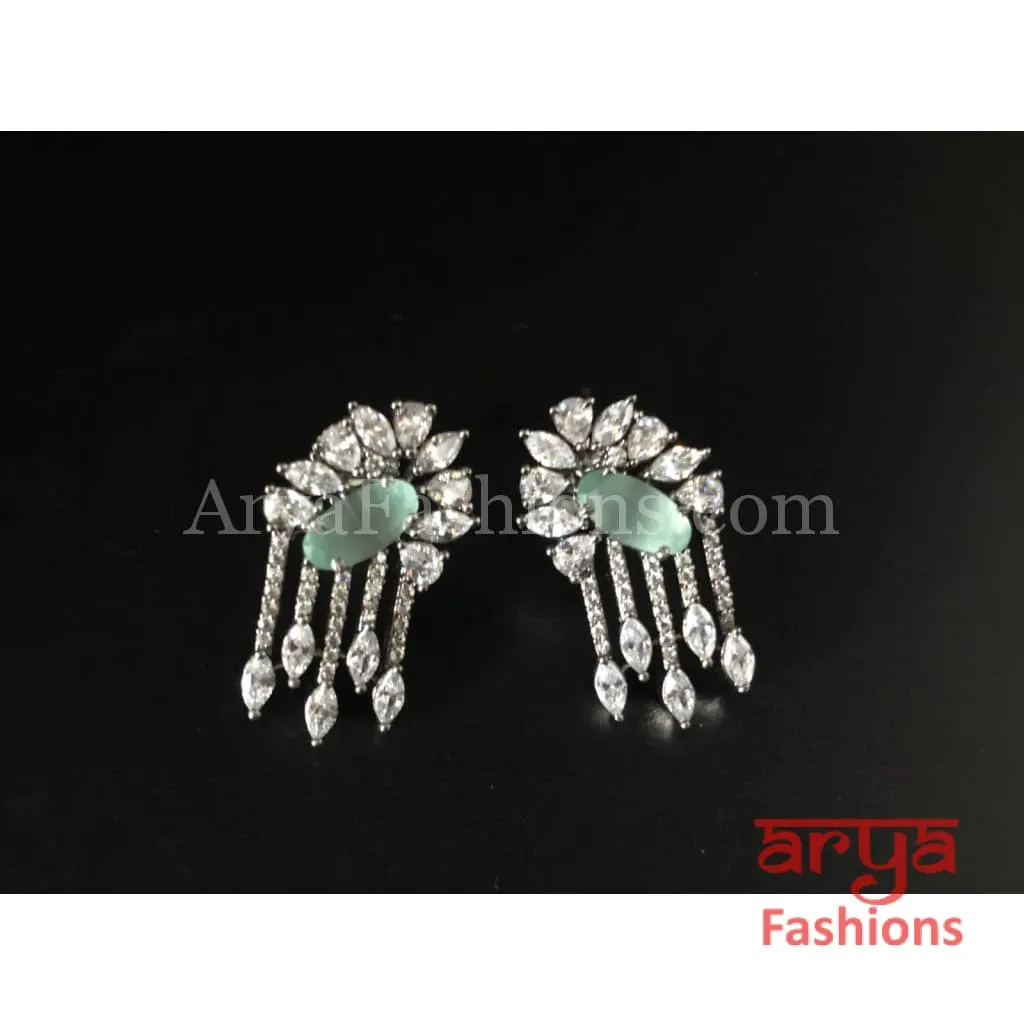 Silver Cubic Zirconia studs with Green Stones