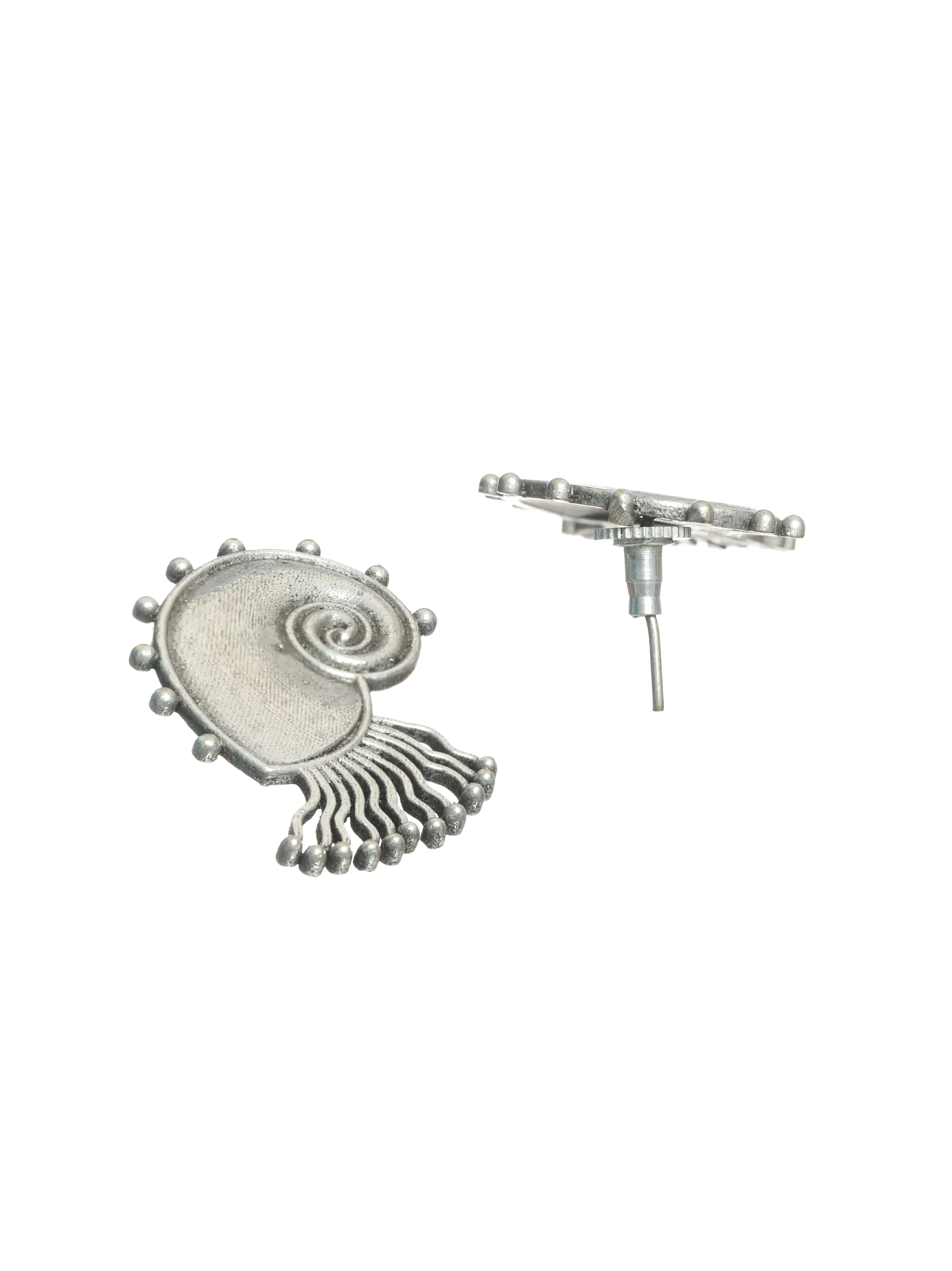 Silver-Toned Contemporary Studs Earrings