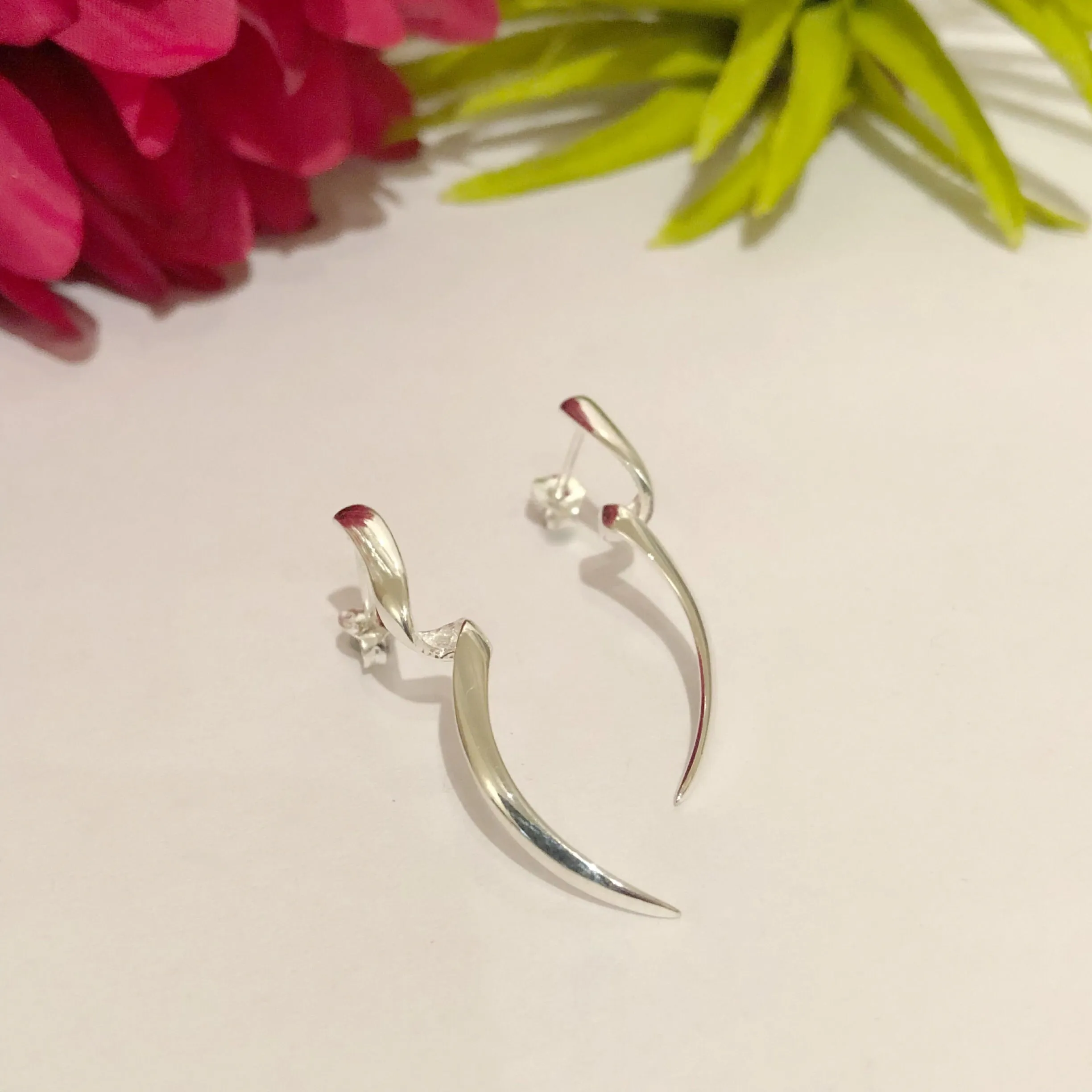 Silver Twist Stud Earrings - VE105