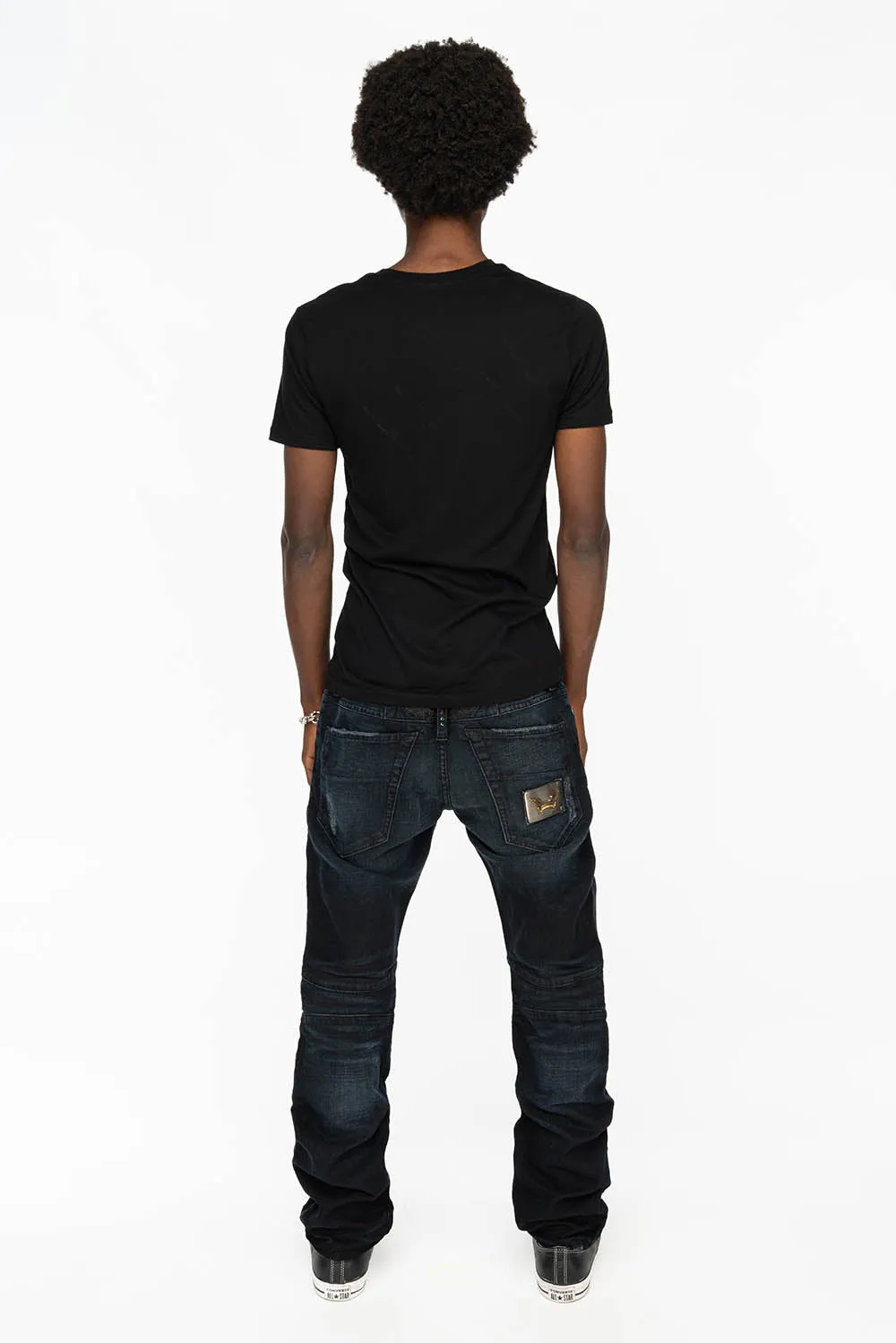 SLIM JEANS WITH OVAL PATCHES WITH STUDS AND CRYSTALS IN F_ED UP BLACK