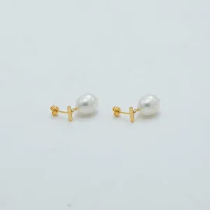 SOPHIE - Drop Pearl Stud - Gold Large