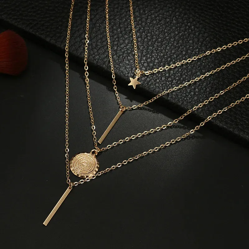 Star Collar Pendant Boho Multilayer Women Golden Metal Jewelry For New Vintage Necklace