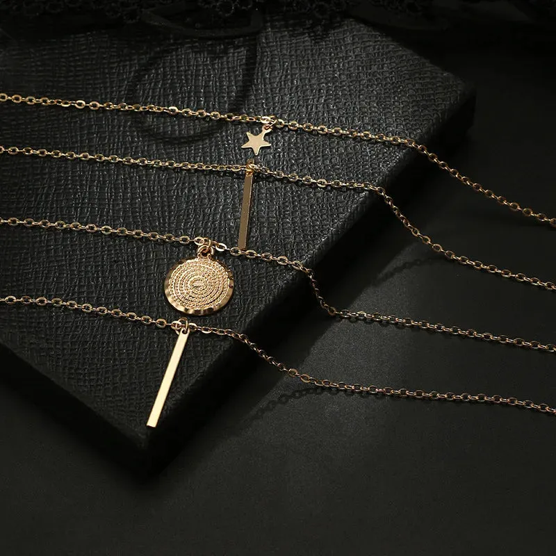 Star Collar Pendant Boho Multilayer Women Golden Metal Jewelry For New Vintage Necklace