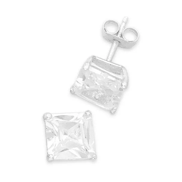 Sterling Silver 7mm Cubic Zirconia Square Earrings